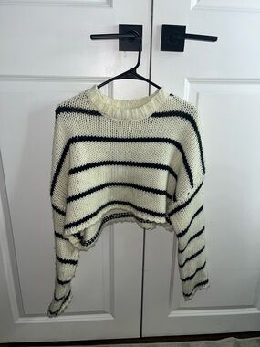 Edikted Striped Cropped Crewneck Sweater - Cream with Black Stripes